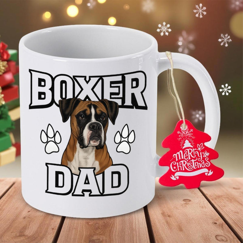 Tailorly White Ceramic 11 oz Mug - Boxer Dad Detailed Portrait Of A Loyal Dog Among Two Small Paw Prints Boxer