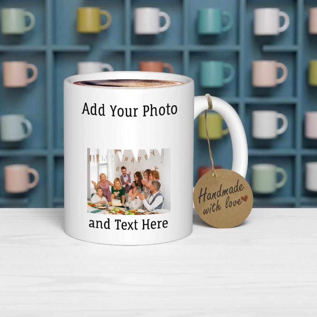 Tailorly White Ceramic 11 oz Mug - Add Your Photo And Text Here Group Of Happy People Dining Around A Festive Table Decoration Mug