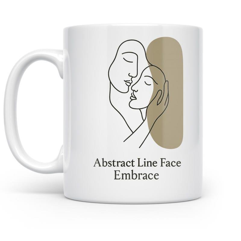 Tailorly White Ceramic 11 oz Mug - Abstract Line Face Embrace Minimalist Aesthetic Line Art Depicting Two People In A Loving Embrace Faces