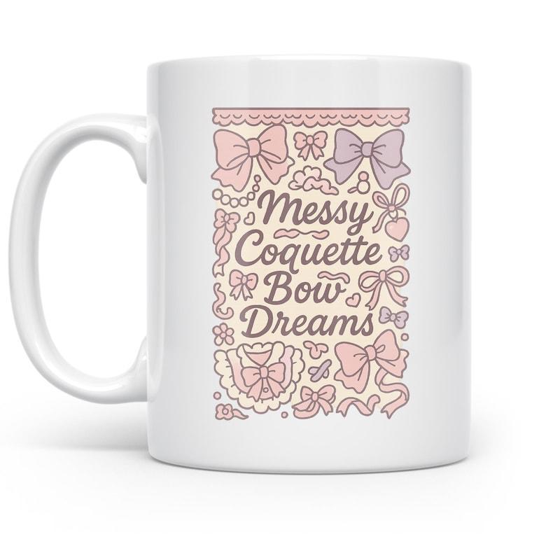 Tailorly White Ceramic 11 oz Mug - Messy Coquette Bow Dreams Delicate Pastel Ribbons And Elegant Lace With Decorative Soft Feminine Patterns Bow