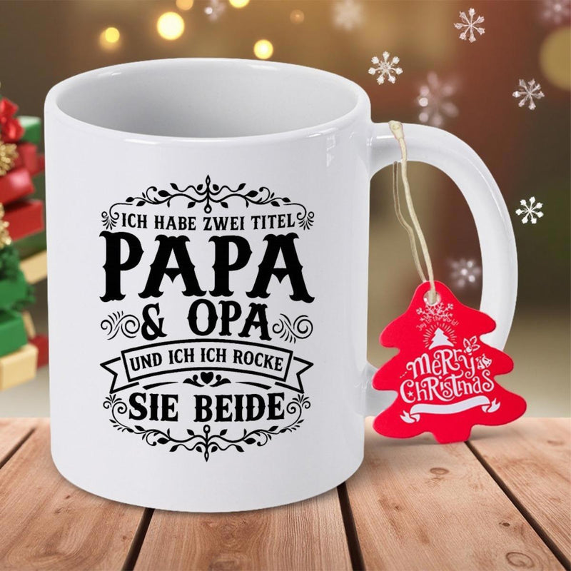 Tailorly White Ceramic 11 oz Mug - Merry Christmas Elegant Featuring Symmetrical Black Filigree And Crimson Holiday Tag Mug