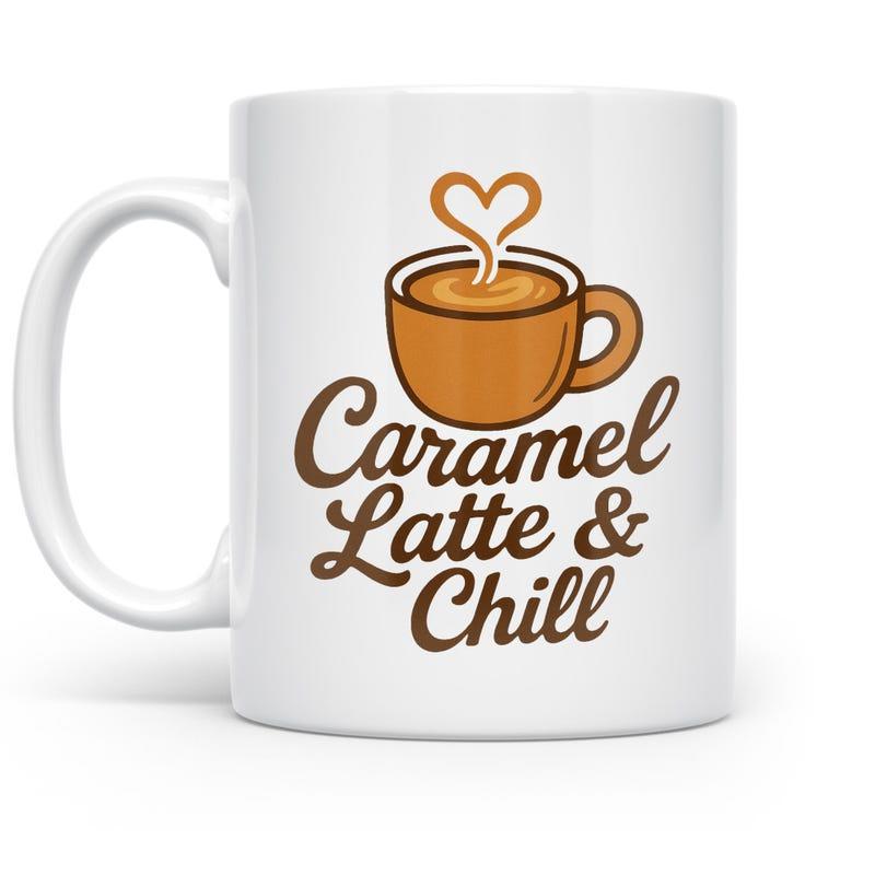Tailorly White Ceramic 11 oz Mug - Caramel Latte Chill Brown Steaming Cup With Heart Shaped Vapor Design Latte