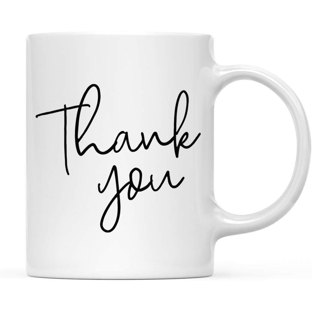 Tailorly White Ceramic 11 oz Mug - Thank You Elegant Minimalist Cursive Script Written With Graceful Handcrafted Flowing Lines Sign