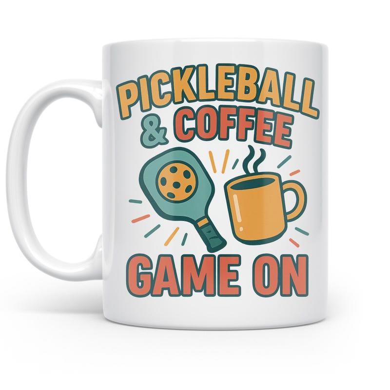 Tailorly White Ceramic 11 oz Mug - Pickleball Coffee Game On Vintage Style Steaming Hot Coffee Under Radiant Sunburst Lines Paddle