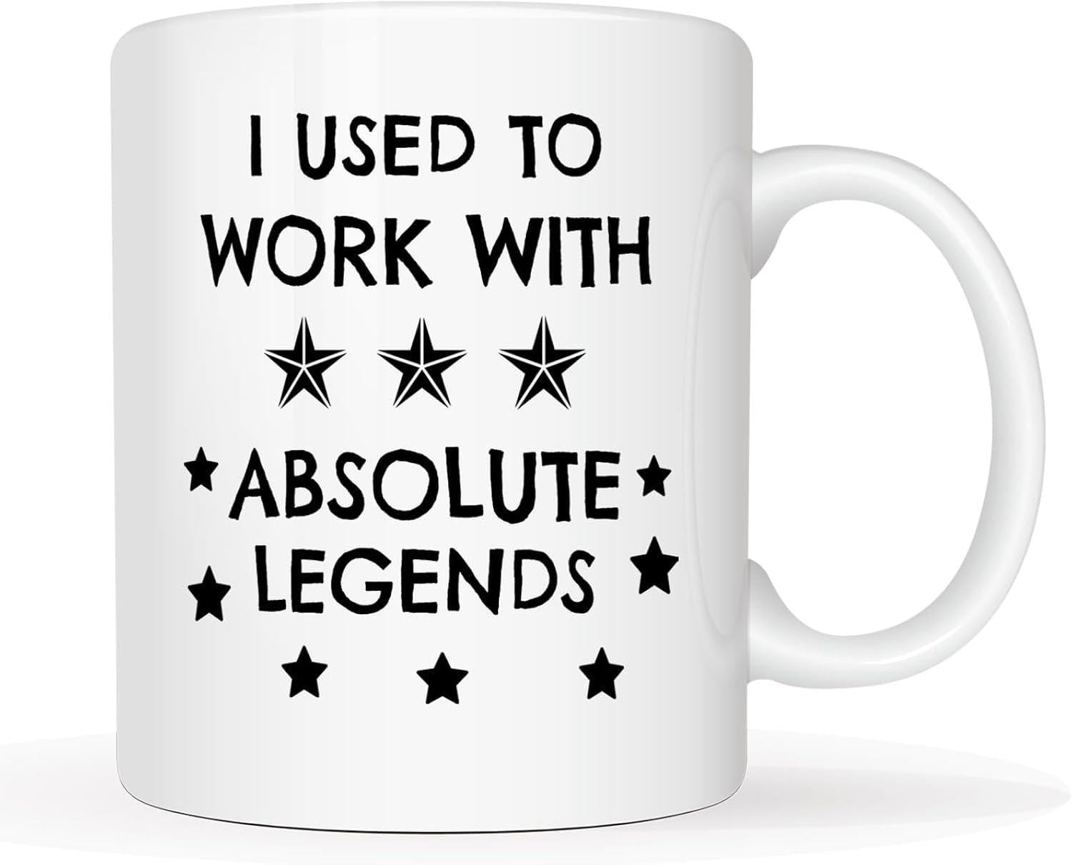 Tailorly White Ceramic 11 oz Mug - I Used To Work With Absolute Legends Simple Black Stars Arranged Around Bold Sans Serif Text Mug