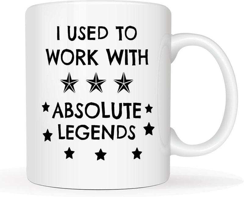 Tailorly White Ceramic 11 oz Mug - I Used To Work With Absolute Legends Simple Black Stars Arranged Around Bold Sans Serif Text Mug