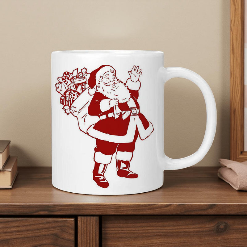Tailorly White Ceramic 11 oz Mug - Vintage Red Hand Drawn Style Carrying A Sack Full Of Gifts Santa Claus