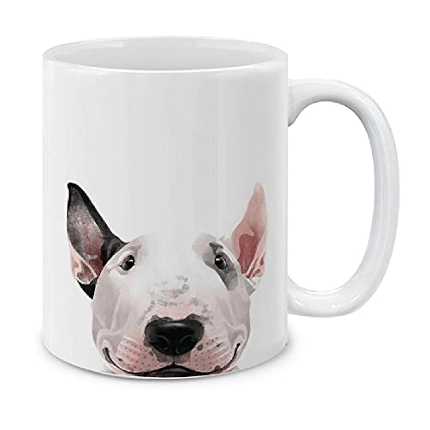 Tailorly White Ceramic 11 oz Mug - Realistic Artistic Portrait Of A Smiling White Dog With Black Ear Bull Terrier