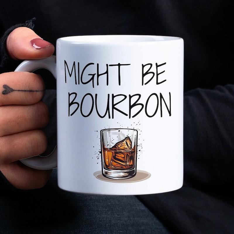 Tailorly White Ceramic 11 oz Mug - Might Be Bourbon Amber Liquid In A Transparent Tumbler With Chilled Ice Glass