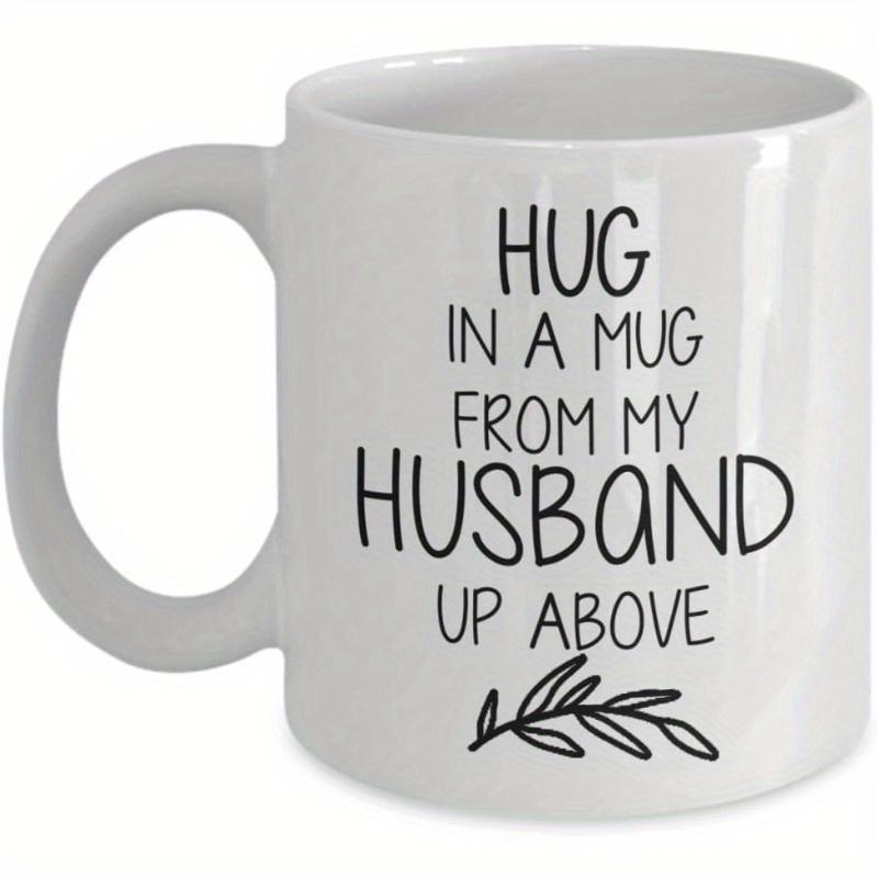 Tailorly White Ceramic 11 oz Mug - Hug In A Mug From My Husband Up Above Minimalist Black Line Art Botanical Branch With Delicate Leaves Mug