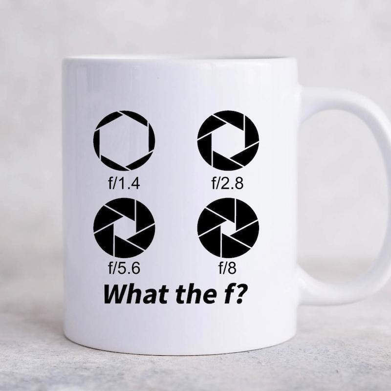 Tailorly White Ceramic 11 oz Mug - What The F Minimalist Black Camera Lens Aperture Diaphragm Icons On Aperture