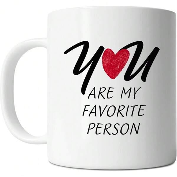 Tailorly White Ceramic 11 oz Mug - You Are My Favorite Person Minimalist Decorative Red Heart Design On A Pure