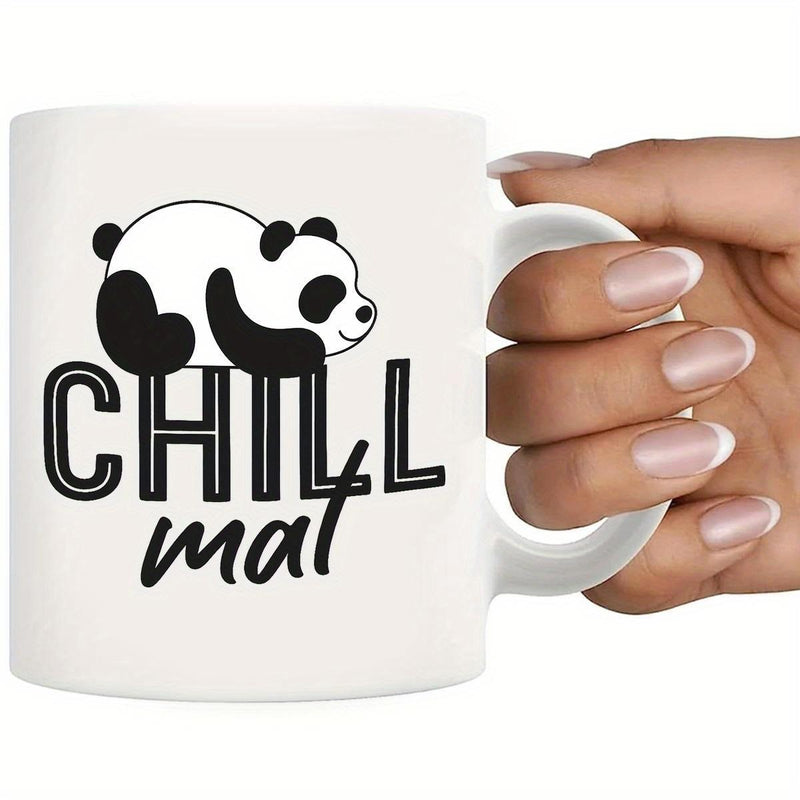 Tailorly White Ceramic 11 oz Mug - Chill Adorable Minimalist Cartoon Giant Panda Resting Comfortably Over Large Bold Text Panda