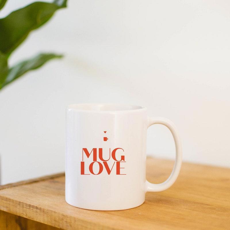 Tailorly White Ceramic 11 oz Mug - Mug Love Minimalist White Ceramic Vessel With Elegant Red Artistic Script Lettering Mug
