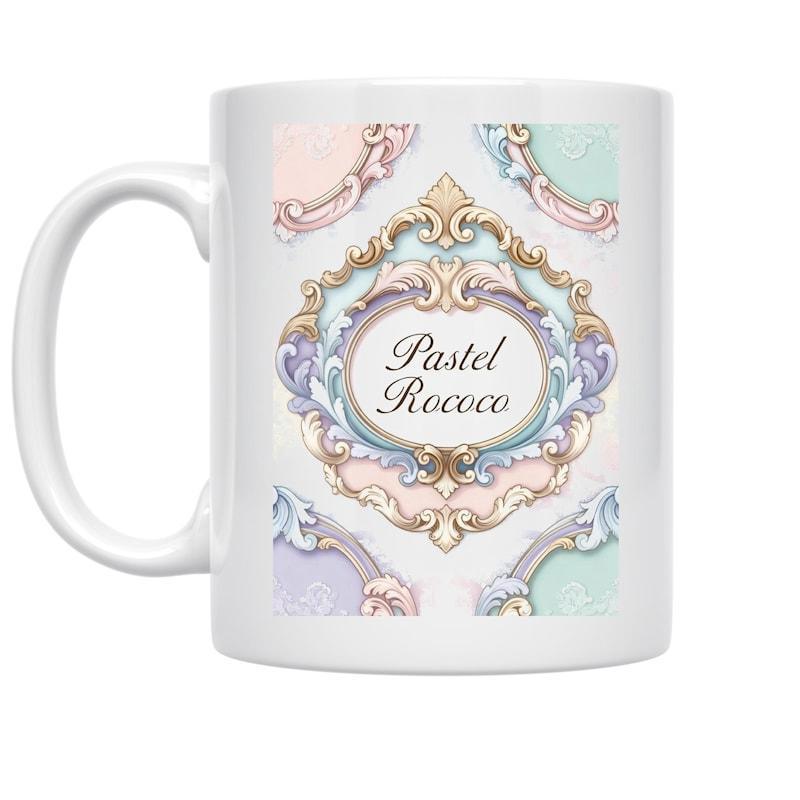 Tailorly White Ceramic 11 oz Mug - Pastel Rococo Elegant Vintage Frame With Soft Colorful Decorative Floral Swirls Frame