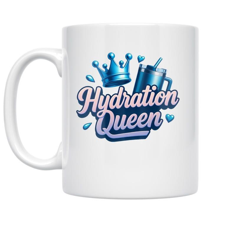 Tailorly White Ceramic 11 oz Mug - Hydration Queen Shining Blue Majesty Featuring Insulated Water Cup With Hearts Crown