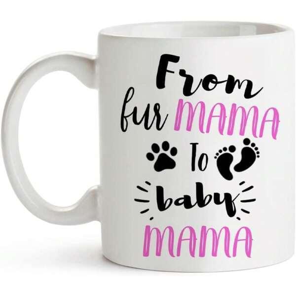Tailorly White Ceramic 11 oz Mug - From Fur Mama To Baby Mama Adorable Paw Prints And Tiny Baby Footprints With Stylish Cursive Text Mug