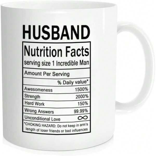Tailorly White Ceramic 11 oz Mug - Husband Nutrition Facts Minimalist Black Text Layout Representing Daily Value Of Characteristics Information Label