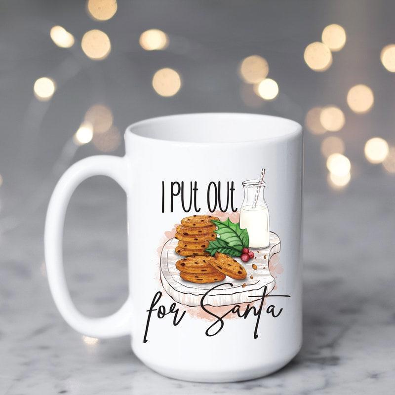 Tailorly White Ceramic 11 oz Mug - I Put Out For Santa Golden Chocolate Chip Cookies With Refreshing Milk Bottle Plate