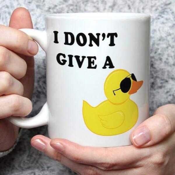 Tailorly White Ceramic 11 oz Mug - I Don't Give A Sassy Yellow Rubber Bird Wearing Dark Sunglasses With Cool Attitude Duck
