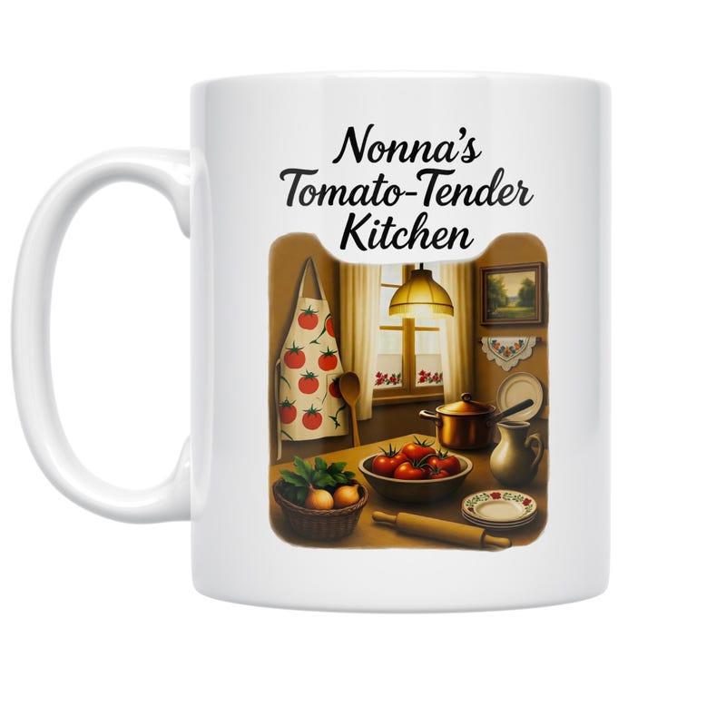 Tailorly White Ceramic 11 oz Mug - Nonnas Tomato Tender Kitchen Warm Rustic Scene With Fresh Tomatoes And Vintage Cooking Tools Kitchen