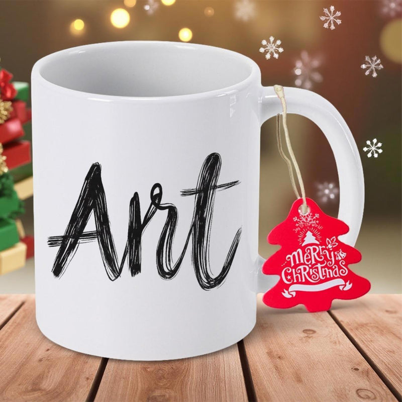 Tailorly White Ceramic 11 oz Mug - Art Merry Christmas Minimalist With Elegant Black Handwritten Script On Wooden Surface Mug