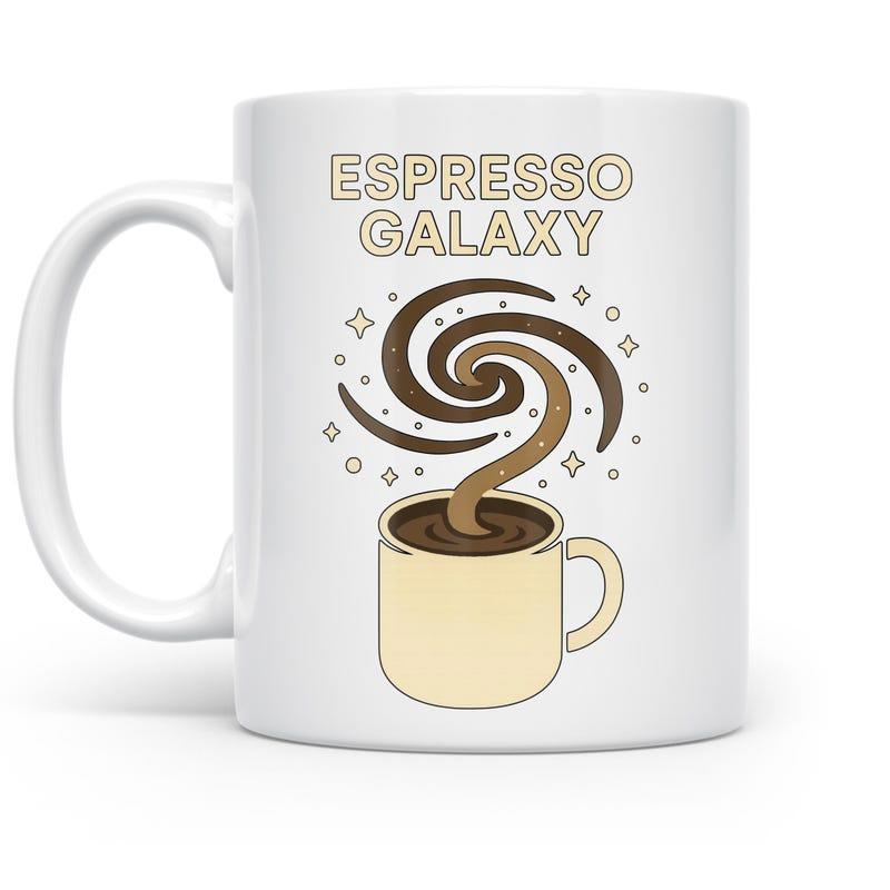 Tailorly White Ceramic 11 oz Mug - Espresso Galaxy Artistic Swirling Coffee Steam Rising From A Minimalist Cup Galaxy