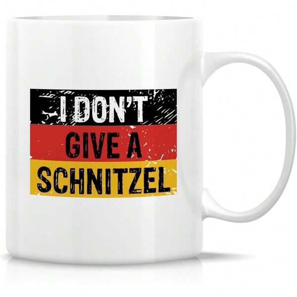 Tailorly White Ceramic 11 oz Mug - I Don't Give A Schnitzel Distressed German Flag Palette Featuring Horizontal Stripes And Bold Textured Mug