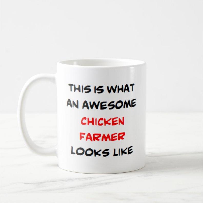 Tailorly White Ceramic 11 oz Mug - This Is What An Awesome Chicken Farmer Looks Like Minimalist Typography With Bold Red And Black Marker Style Farmer