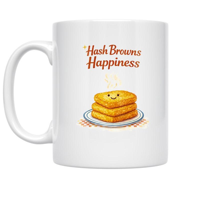 Tailorly White Ceramic 11 oz Mug - Hash Browns Happiness Stacked Golden Crispy Breakfast Potatoes On A Decorative Plate With Steam Hash Browns