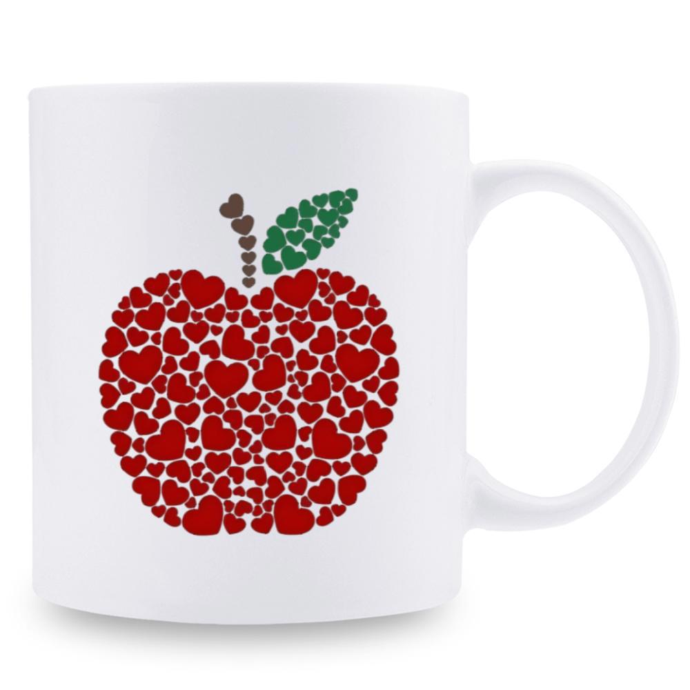 Tailorly White Ceramic 11 oz Mug - Vibrant Red Hearts Composed Into A Fruit Shape With Leafy Apple