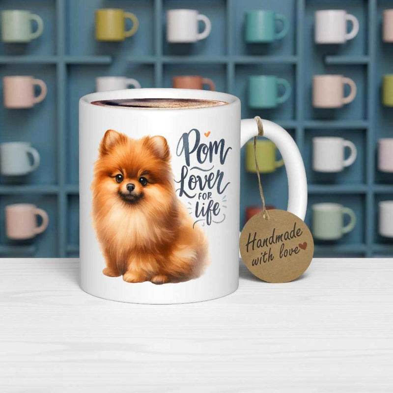 Tailorly White Ceramic 11 oz Mug - Pom Lover For Life Adorable Fluffy Pomeranian Dog Sitting Peacefully On A Clean