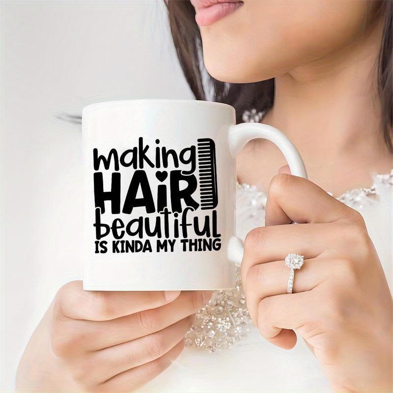 Tailorly White Ceramic 11 oz Mug - Making Hair Beautiful Is Kinda My Thing Minimalist Black Silhouette Design Featuring A Classic Barber Styling Hair Comb