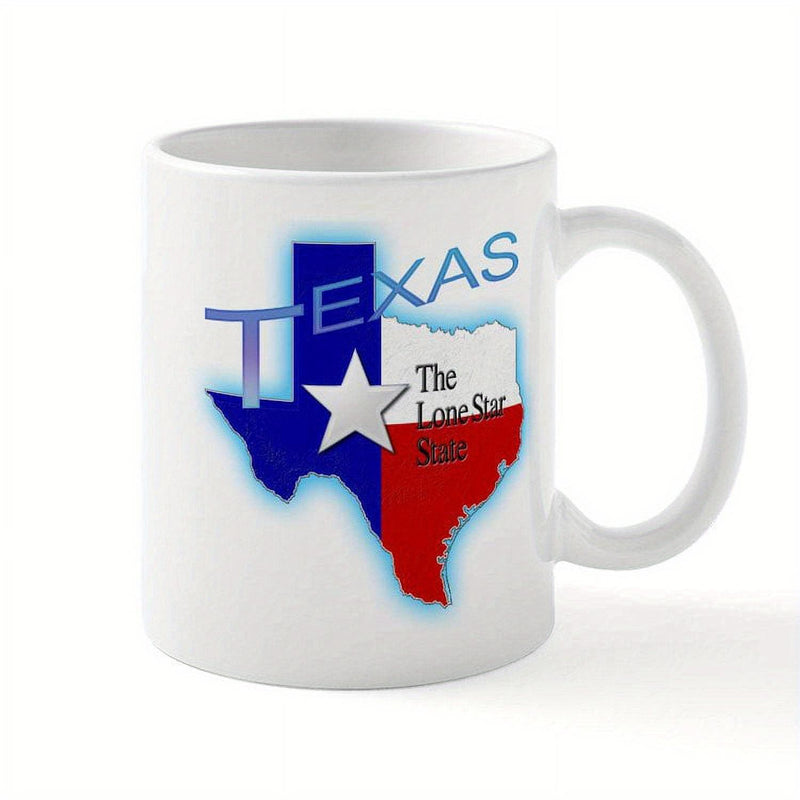 Tailorly White Ceramic 11 oz Mug - Texas The Lone Star State Iconic Silhouette Featuring Vibrant State Flag Colors And Star Map
