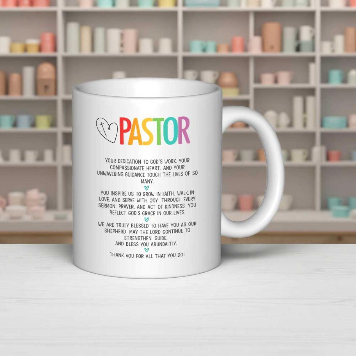 Tailorly White Ceramic 11 oz Mug - Pastor Elegant White Ceramic With Inspirational Religious Text And Small Crosses Mug