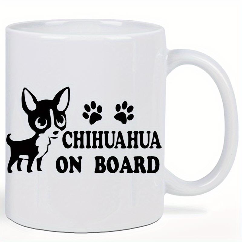 Tailorly White Ceramic 11 oz Mug - Chihuahua On Board Cute Black White Cartoon Dog With Small Paw Prints Chihuahua