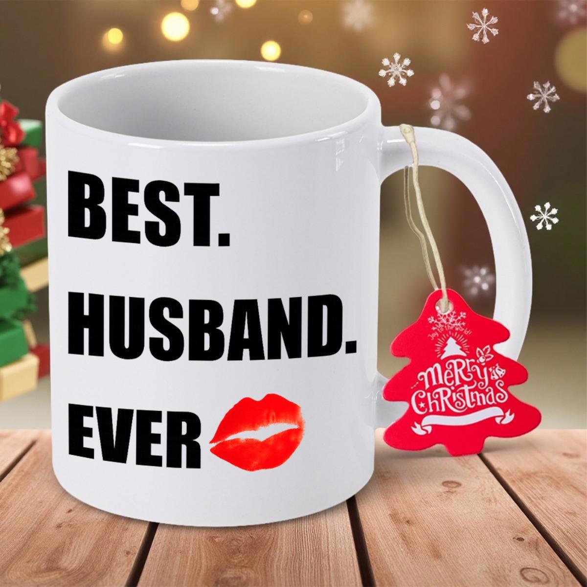 Tailorly White Ceramic 11 oz Mug - Best Husband Ever Vibrant Red Romantic Kiss Mark Printed On Smooth