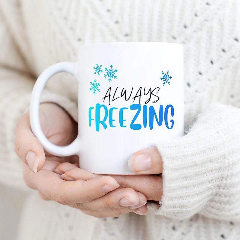 Tailorly White Ceramic 11 oz Mug - Always Freezing Delicate Blue Snowflakes Falling Gently Across A Chilly Winter Scene Snowflake