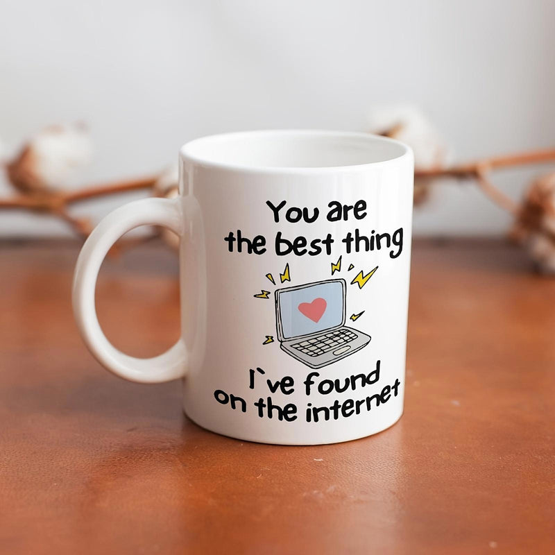 Tailorly White Ceramic 11 oz Mug - You Are The Best Thing Ive Found On The Internet Simple Cartoon Computer With Small Heart And Bright Yellow Sparks Laptop
