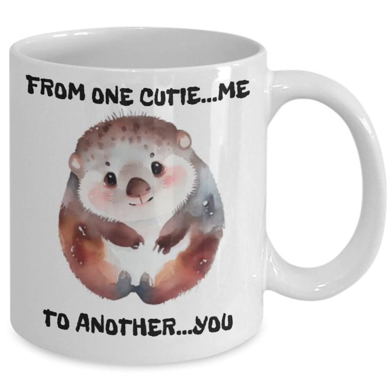 Tailorly White Ceramic 11 oz Mug - From One Cutie Me To Another You Adorable Round Watercolor Forest Animal With Rosy Cheeks And Tiny Paws Hedgehog