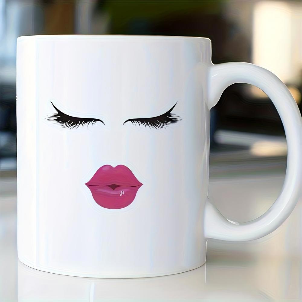 Tailorly White Ceramic 11 oz Mug - Elegant Long Eyelashes And Glossy Pink Lips On A Minimalist Face