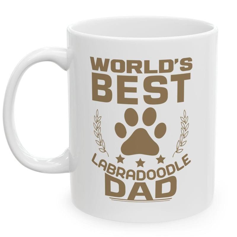 Tailorly White Ceramic 11 oz Mug - Worlds Best Labradoodle Dad Brown Artistic Branch Ornaments Under Three Tiny Stars Paw