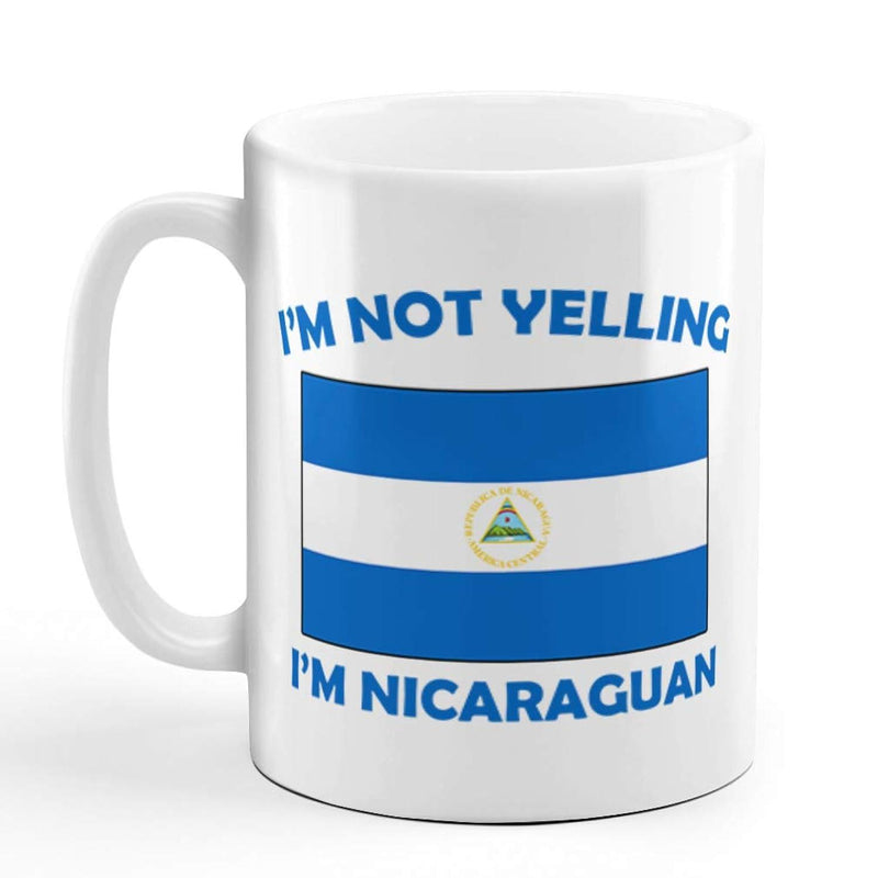 Tailorly White Ceramic 11 oz Mug - Im Not Yelling Im Nicaraguan Vibrant Blue And White Stripes With Central Emblem National Flag
