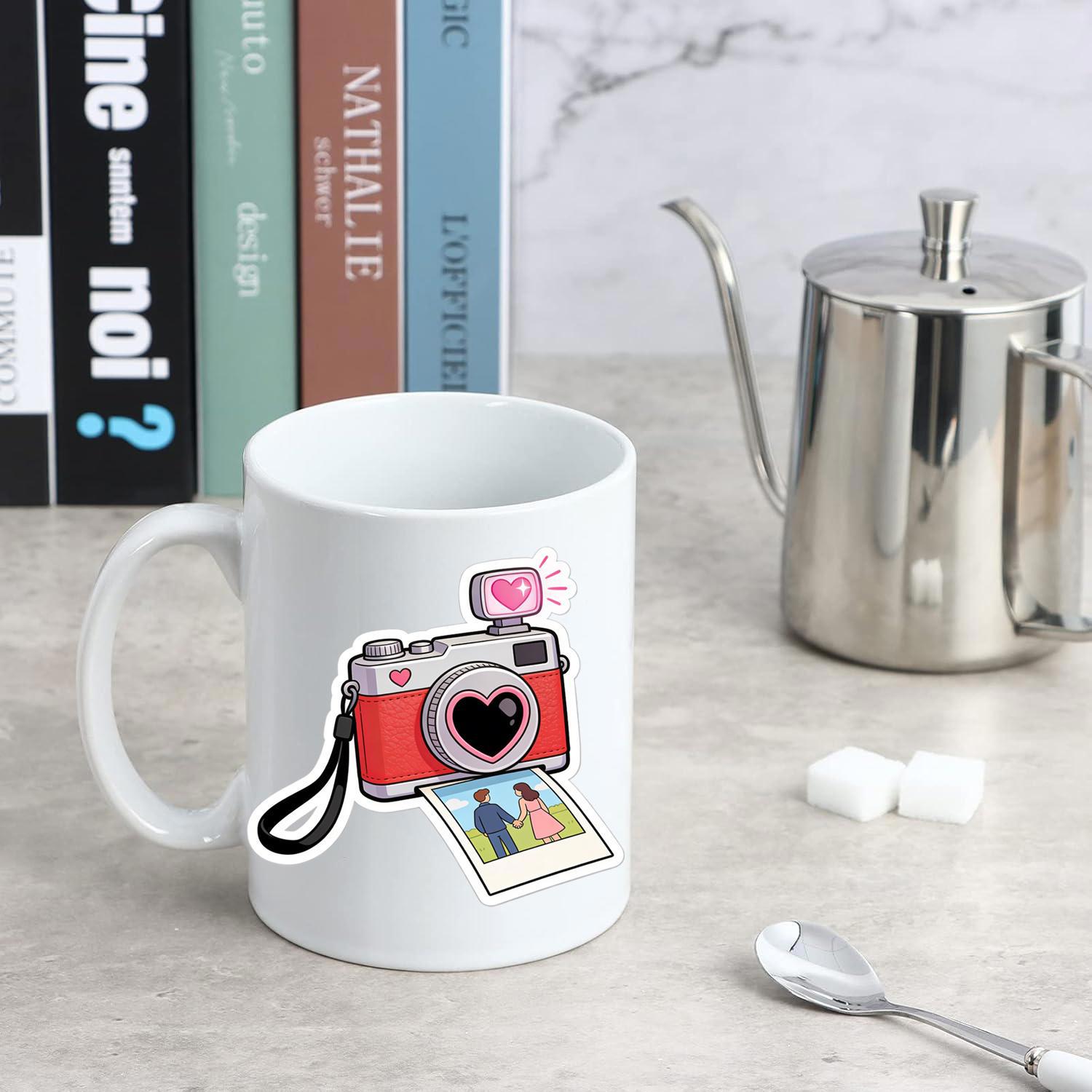 Tailorly White Ceramic 11 oz Mug - Vintage Red Retro Style Featuring Heart Shaped Lens And Photo Camera