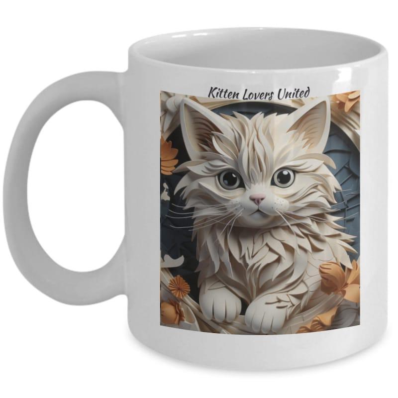 Tailorly White Ceramic 11 oz Mug - Kitten Lovers United Fluffy Artistic Feline Among Warm Golden Autumn Leaves Kitten