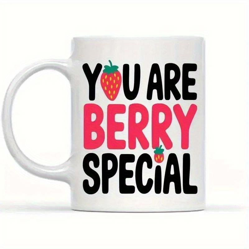 Tailorly White Ceramic 11 oz Mug - You Are Berry Special Vibrant Red Fruit With Green Leaves In Cute Cartoon Style Strawberry