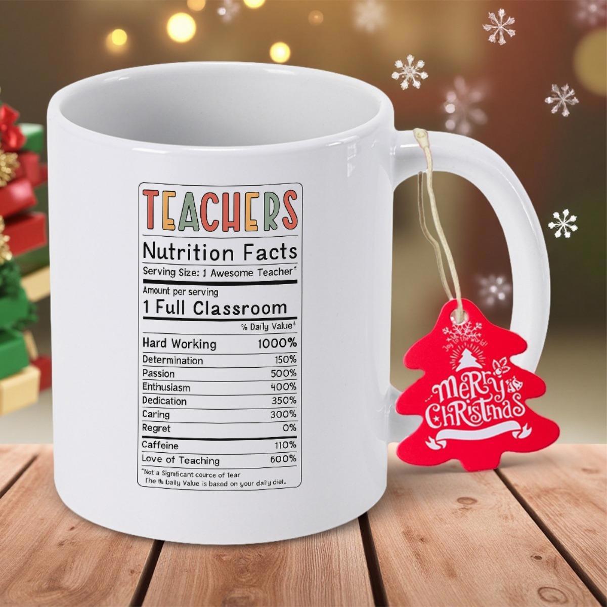 Tailorly White Ceramic 11 oz Mug - Teachers Nutrition Facts Featuring Detailed Informative Label Design With Retro Colorful Typography Mug
