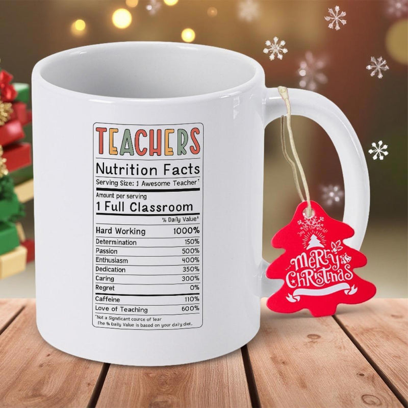 Tailorly White Ceramic 11 oz Mug - Teachers Nutrition Facts Featuring Detailed Informative Label Design With Retro Colorful Typography Mug