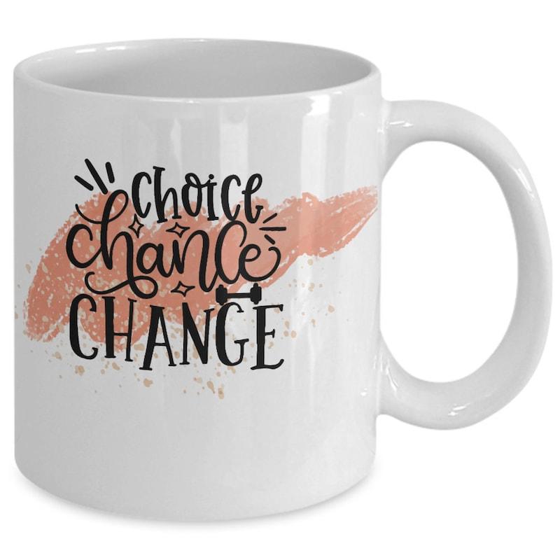 Tailorly White Ceramic 11 oz Mug - Choice Chance Change Artistic Pink Brushstroke Background With Sparkling Stars And Hand Lettered Mug