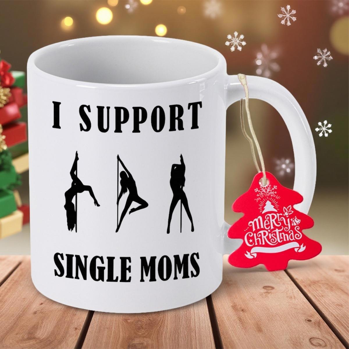 Tailorly White Ceramic 11 oz Mug - I Support Single Moms Artistic Female Pole Dancing Silhouettes In Various Athletic Poses Silhouette